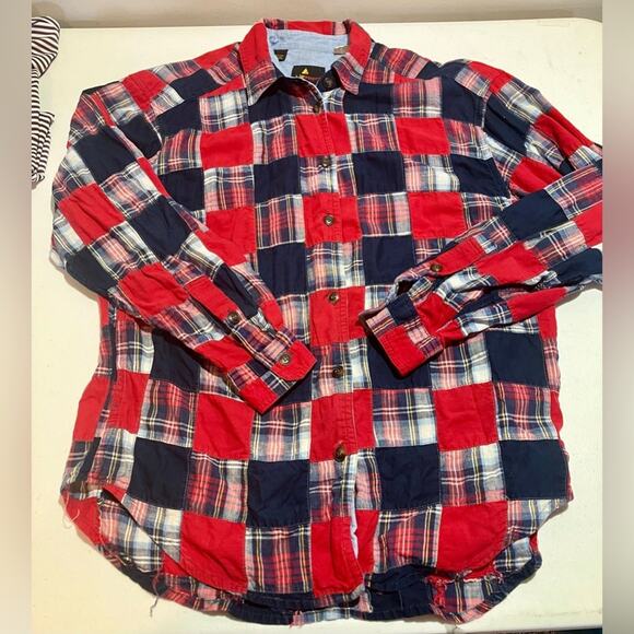 VTG Liz Claiborne Sport Patchwork Plaid Button Up Shirt Womens Size S Red - Picture 6 of 9